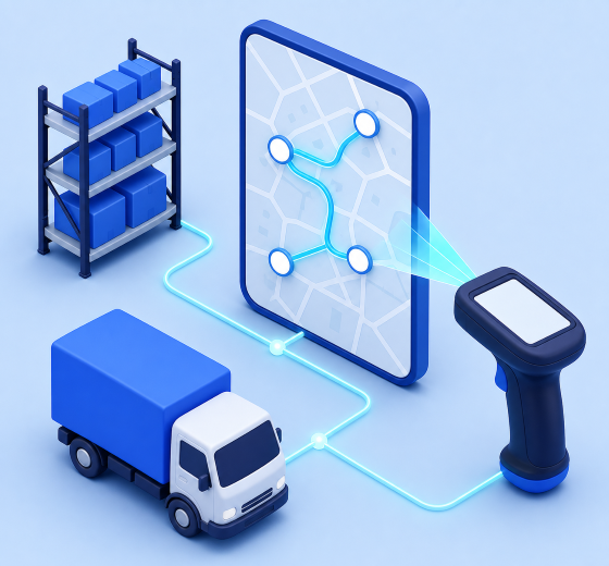 Logistics and supply chain technology illustration